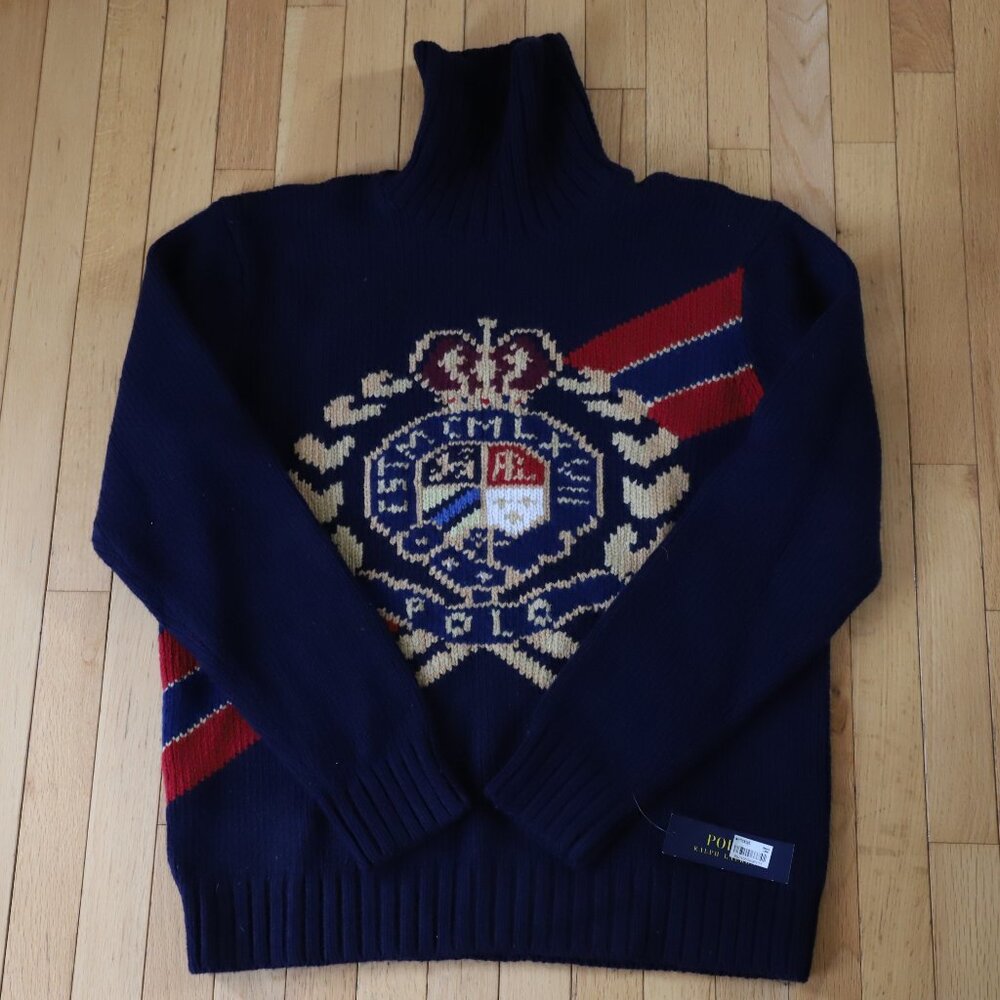 NWT Polo Ralph Lauren Crest Wool Turtleneck Knit Sweater size Large